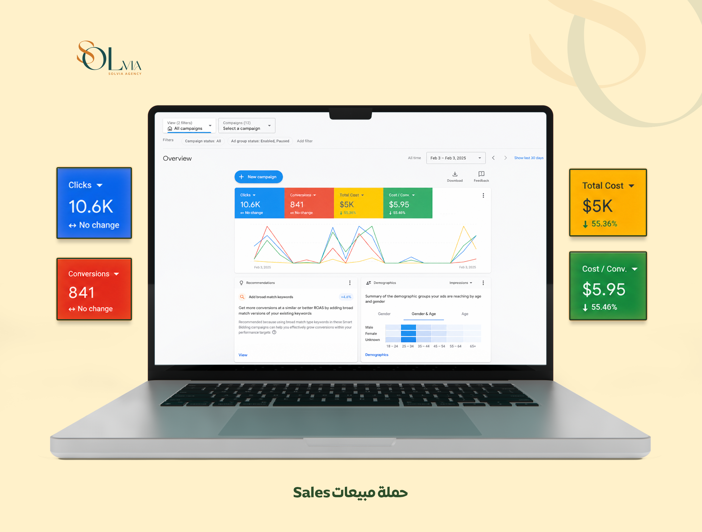 Conversion campaign results with falling cost per conversion